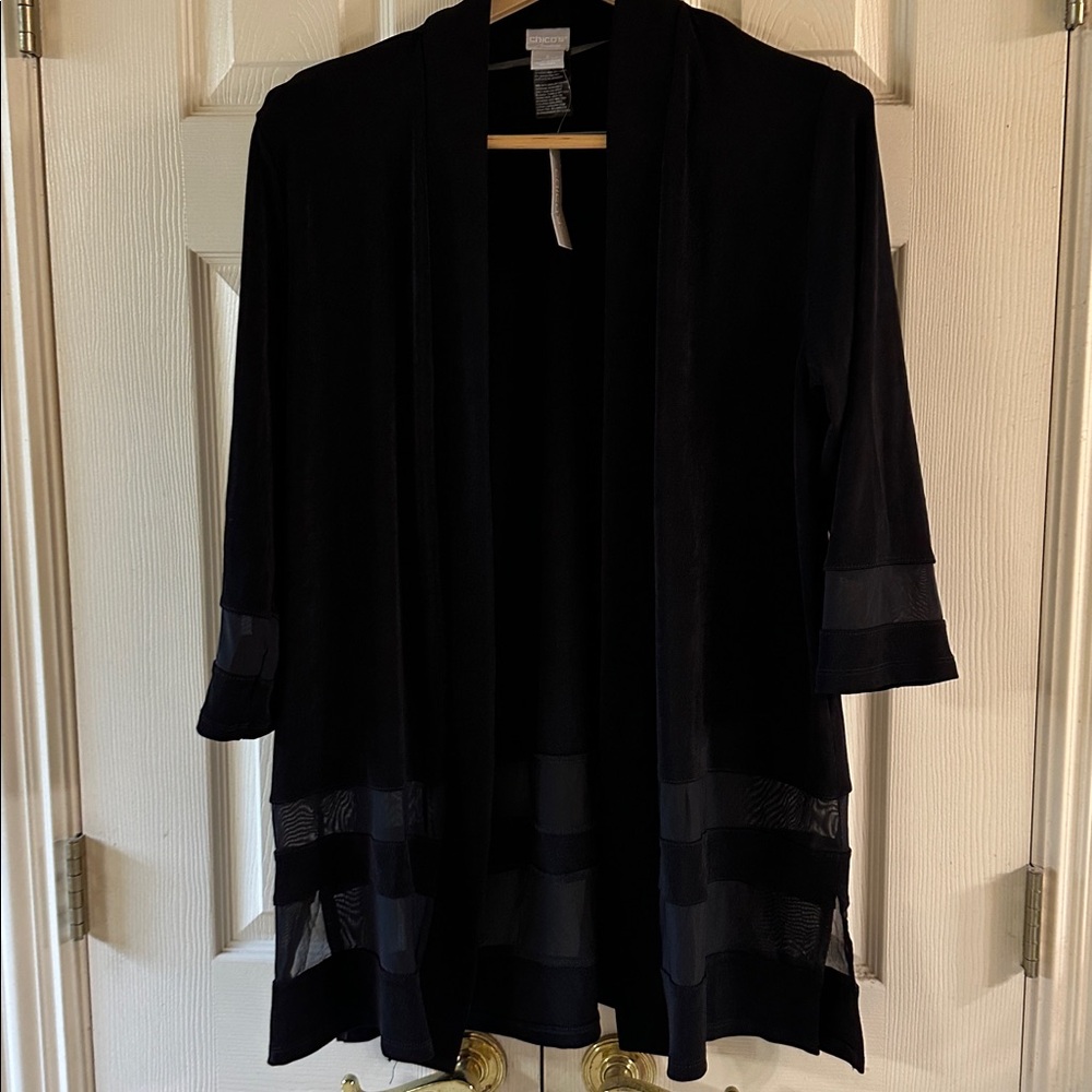 Chico's Black Mesh Trim Cardigan Size 2 NWT